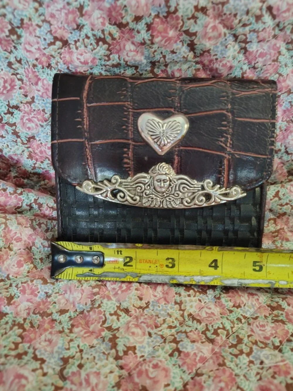 Vintage women's bifold wallet Silver Angel Heart